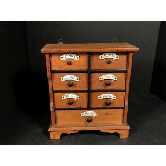 Vintage Spice cabinet German Rustic Wood farmhouse kitchen decor primitive prop - Picture 1 of 12